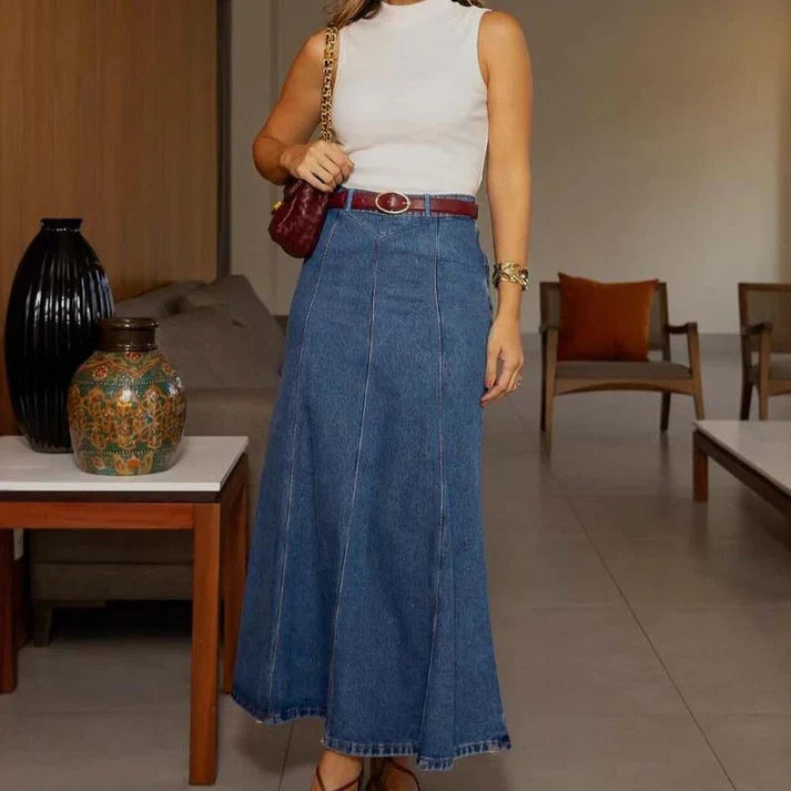 Mía - Hochtaillierter Denim-Midirock