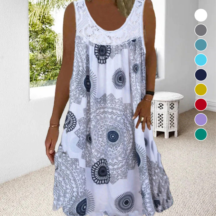 Breezia™ – Damen Ärmelloses Sommerkleid mit Print und Spitzenakzenten