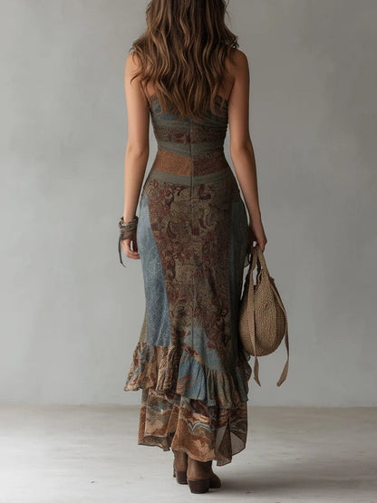 Savenora | Asymmetrisches Maxikleid mit Ethno-Print