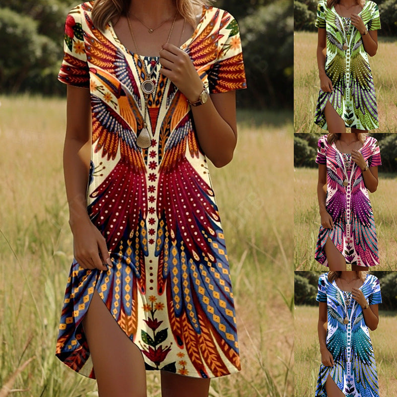 Isla™ – Kleid mit Rundhalsausschnitt und indisch inspiriertem Muster