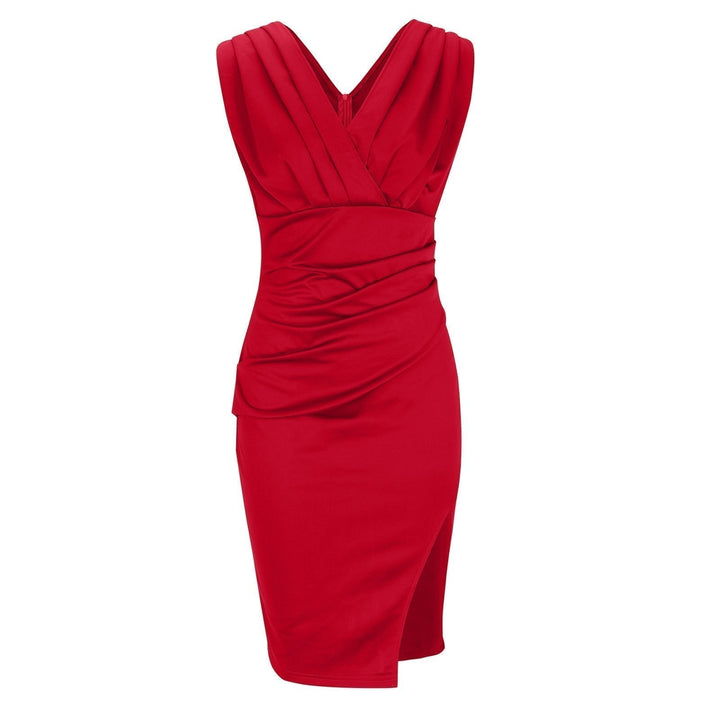 Regalia™ – Elegantes V-Ausschnitt Kleid mit figurbetontem Schnitt und Schlitz