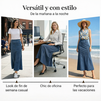 Mía - Hochtaillierter Denim-Midirock