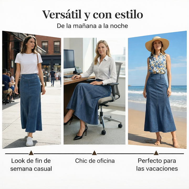 Mía - Hochtaillierter Denim-Midirock