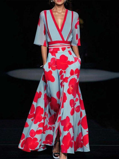 Lea | Elegantes Maxi-Kleid-Ensemble mit Halbarm im Strand-Glamour-Stil