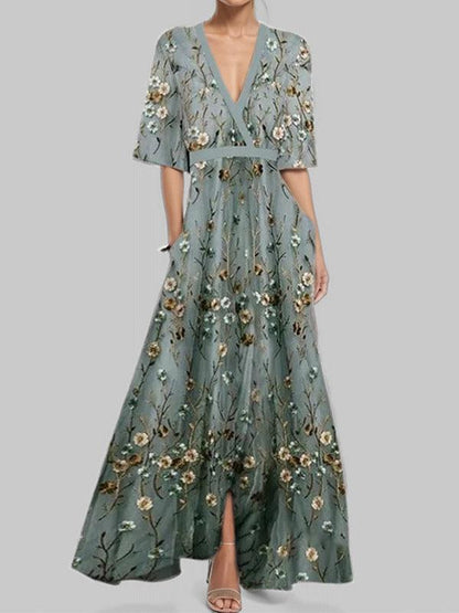 Lea | Elegantes Maxi-Kleid-Ensemble mit Halbarm im Strand-Glamour-Stil