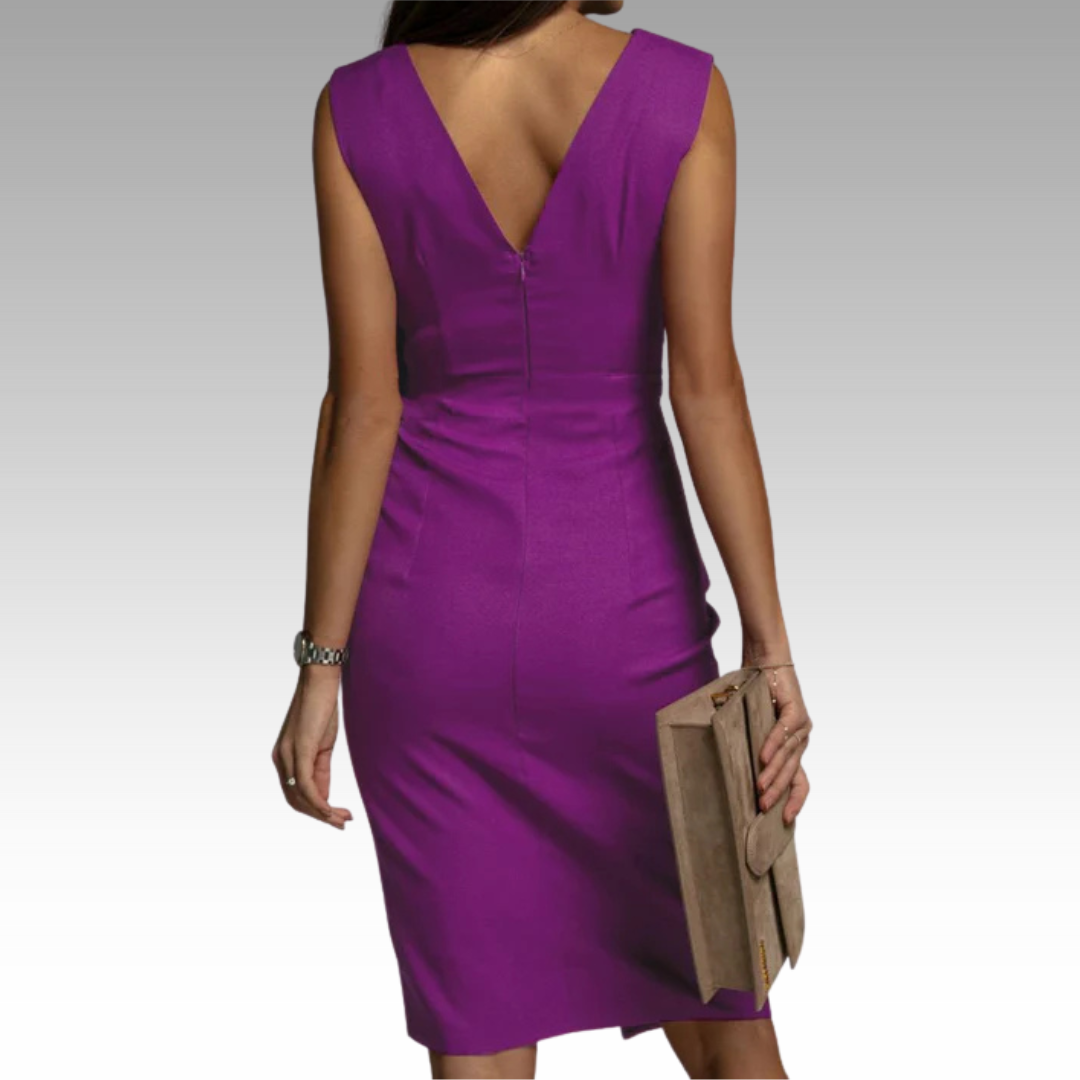 Regalia™ – Elegantes V-Ausschnitt Kleid mit figurbetontem Schnitt und Schlitz