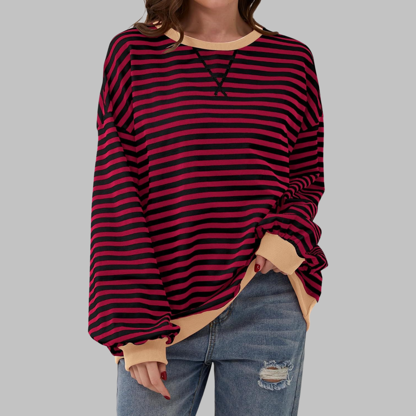 Sommerfeld | Gestreiftes Langarm-Sweatshirt mit Rundhalsausschnitt – Kaufen Sie eins, erhalten Sie eins gratis!