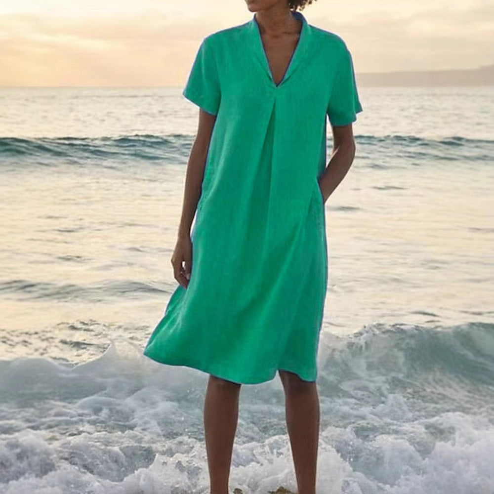 Bettina™ – Damenkleid mit V-Ausschnitt und praktischen Taschen