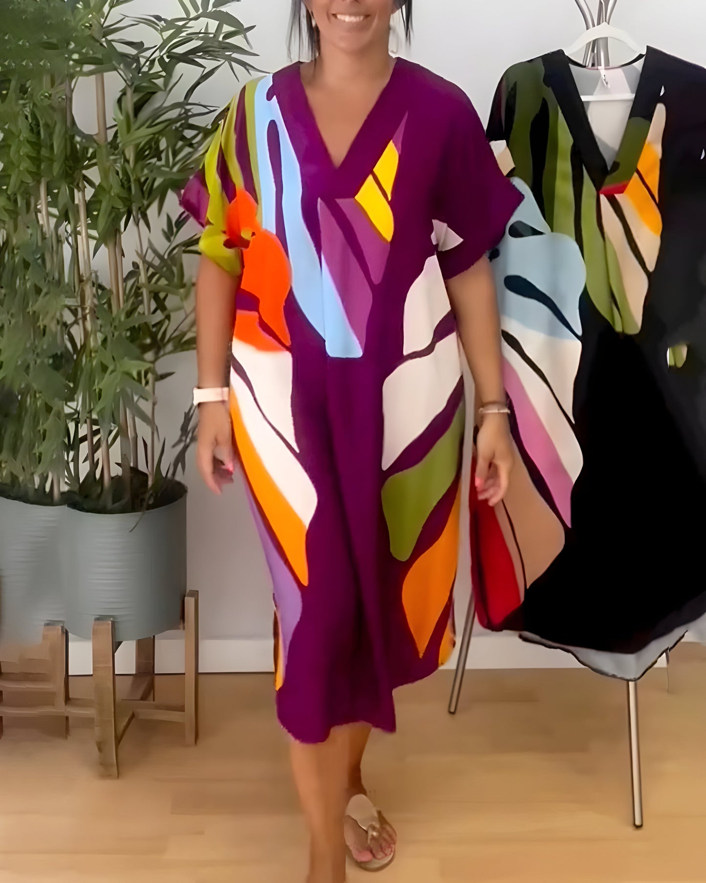 Leafara™ - Lässiges Kleid mit buntem Blattdesign
