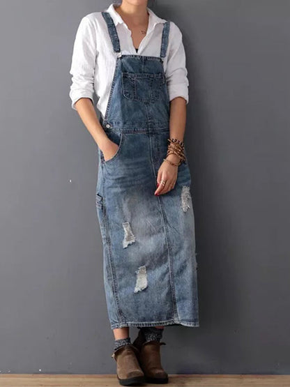 Frayla™ – Abgenutztes Jeanskleid mit Rückenschlitz