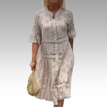 Emberly™ – Besticktes Kleid mit Knopfleiste und lockerem Sitz