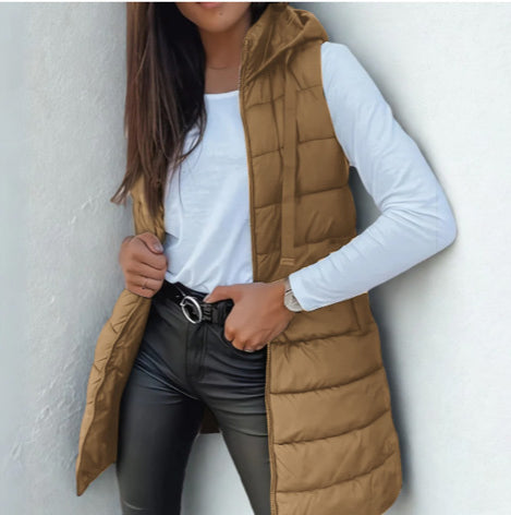 Sophia™ | Lange Steppweste mit Hoodie