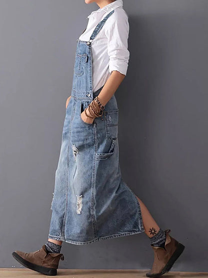 Frayla™ – Abgenutztes Jeanskleid mit Rückenschlitz