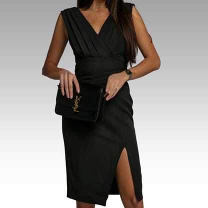 Regalia™ – Elegantes V-Ausschnitt Kleid mit figurbetontem Schnitt und Schlitz