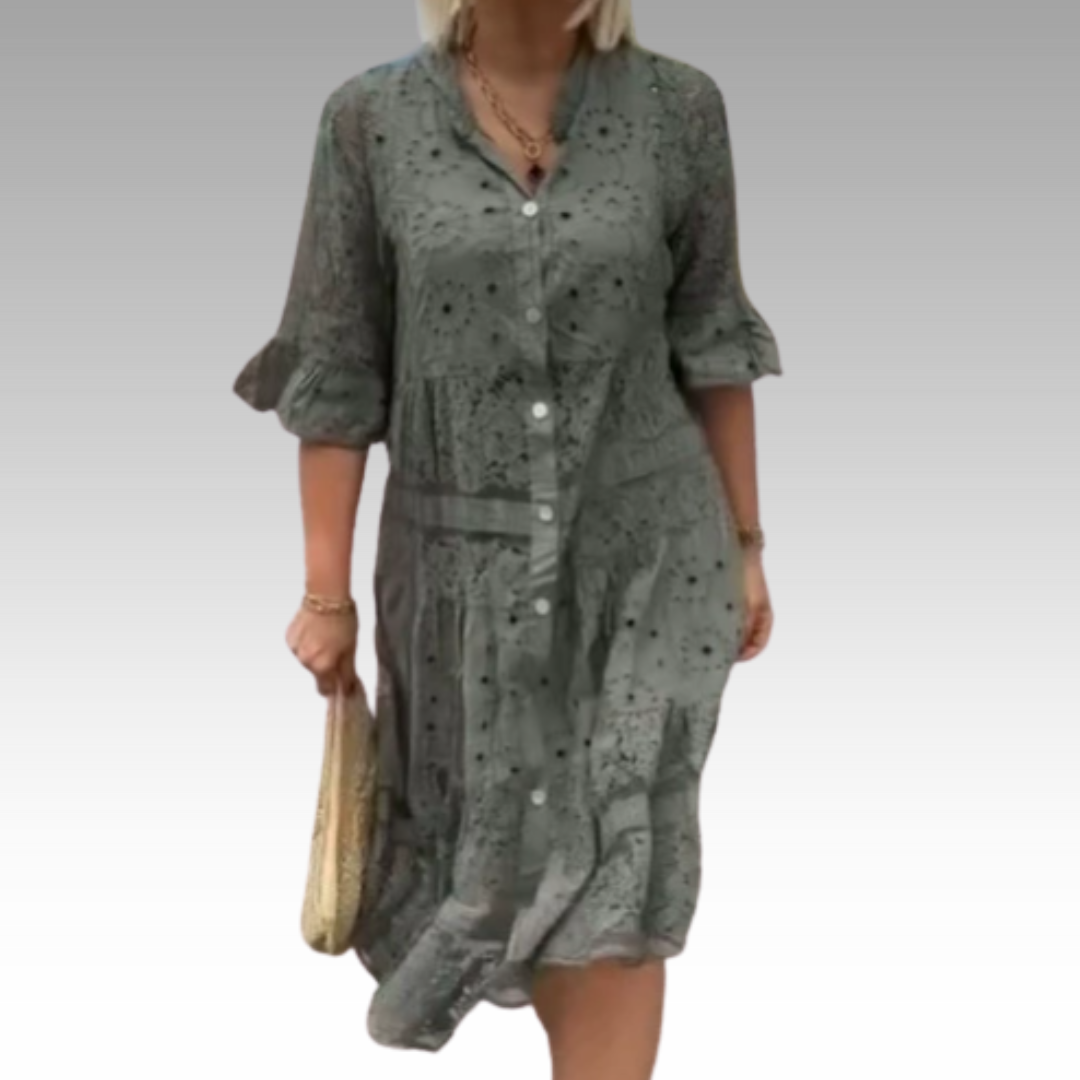 Emberly™ – Besticktes Kleid mit Knopfleiste und lockerem Sitz
