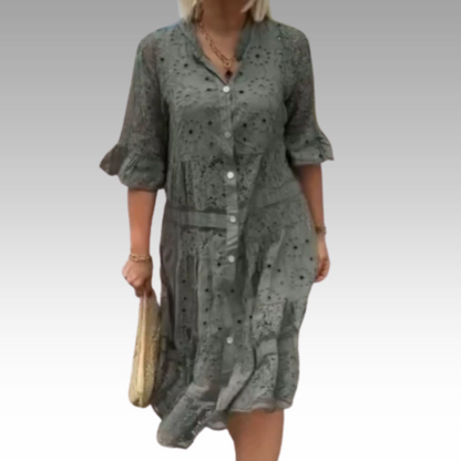Emberly™ – Besticktes Kleid mit Knopfleiste und lockerem Sitz