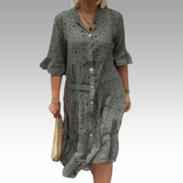 Emberly™ – Besticktes Kleid mit Knopfleiste und lockerem Sitz