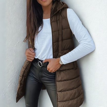 Sophia™ | Lange Steppweste mit Hoodie