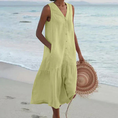 Naya™ - Elegantes ärmelloses Hemdkleid mit V-Ausschnitt