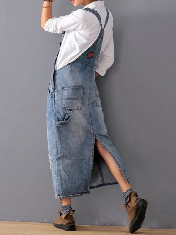 Frayla™ – Abgenutztes Jeanskleid mit Rückenschlitz