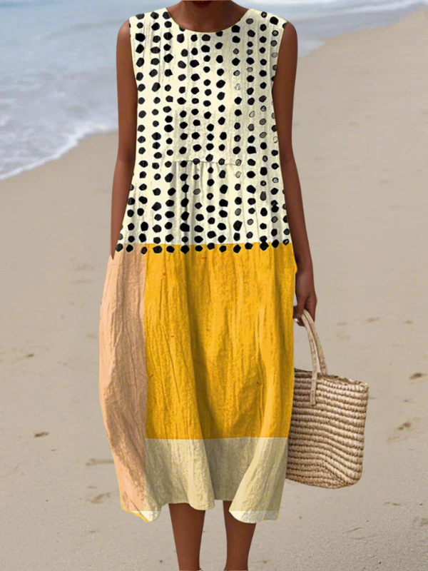 Leah™ Colorblock Midi Dress with Polka Dots