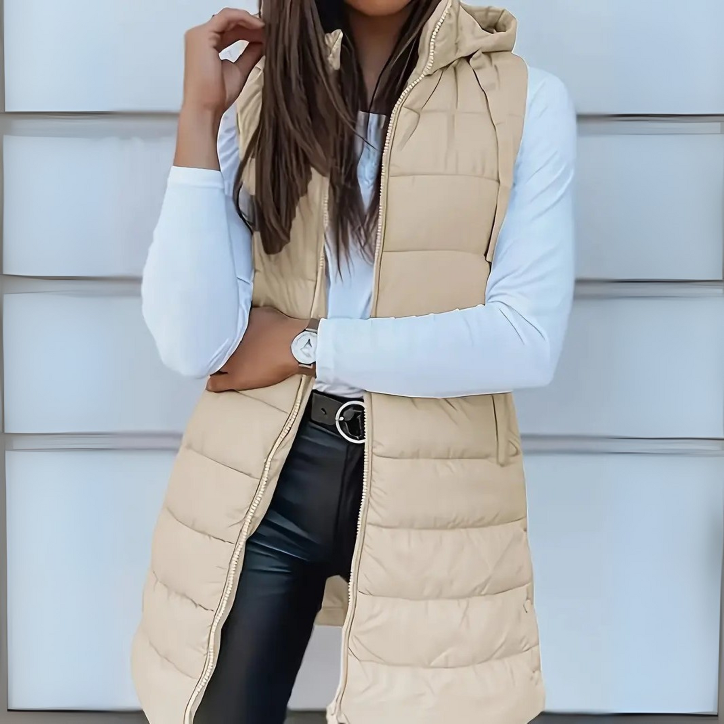 Sophia™ | Lange Steppweste mit Hoodie