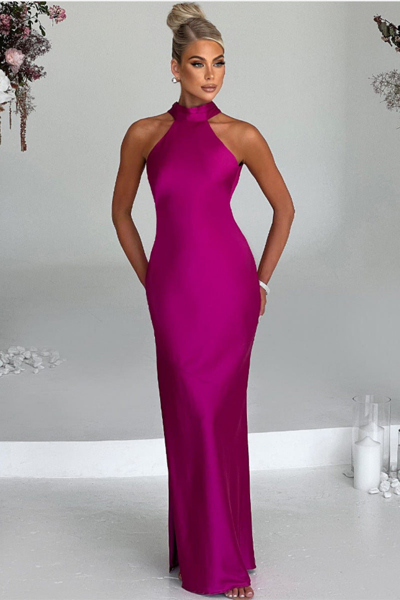 ZEYNEP | Elegantes Satin-Maxikleid mit Halterkragen