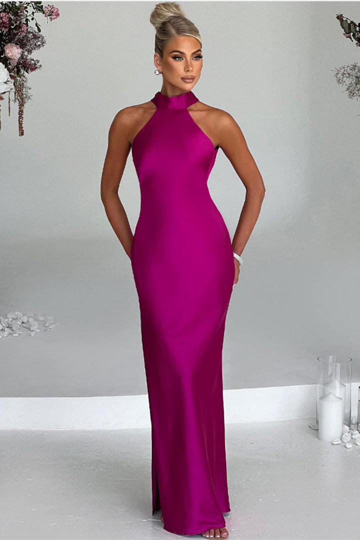 ZEYNEP | Elegantes Satin-Maxikleid mit Halterkragen