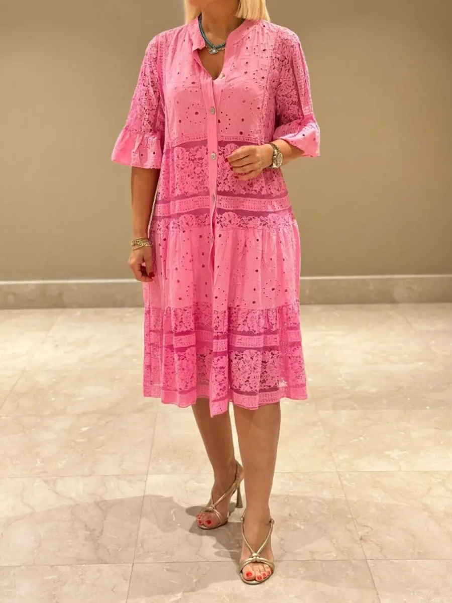 Emberly™ – Besticktes Kleid mit Knopfleiste und lockerem Sitz
