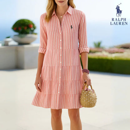 Gestreiftes Hemdblusenkleid mit traditionellem Kragen