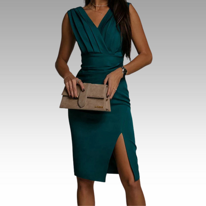 Regalia™ – Elegantes V-Ausschnitt Kleid mit figurbetontem Schnitt und Schlitz