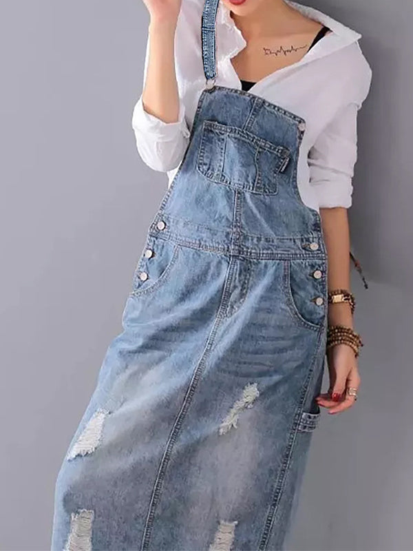 Frayla™ – Abgenutztes Jeanskleid mit Rückenschlitz