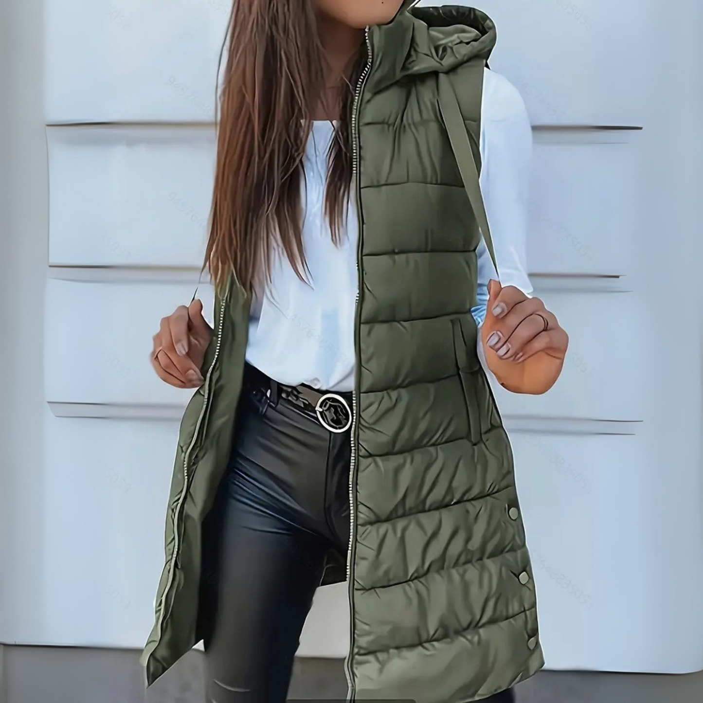 Sophia™ | Lange Steppweste mit Hoodie
