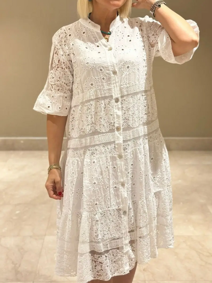 Emberly™ – Besticktes Kleid mit Knopfleiste und lockerem Sitz