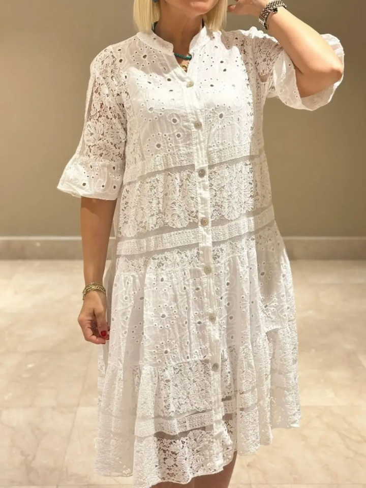 Emberly™ – Besticktes Kleid mit Knopfleiste und lockerem Sitz