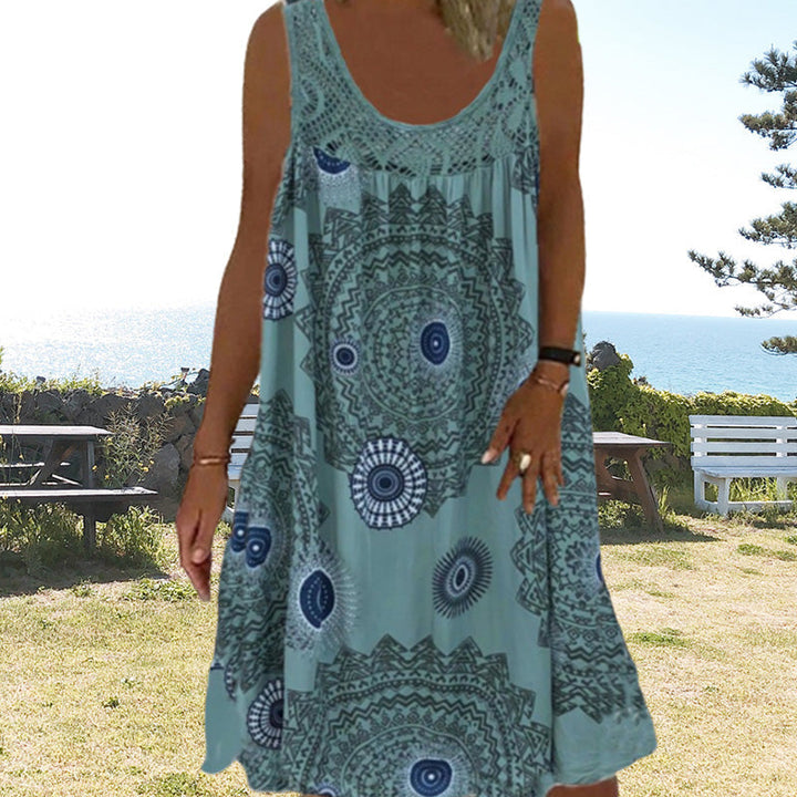 Breezia™ – Damen Ärmelloses Sommerkleid mit Print und Spitzenakzenten
