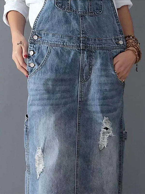 Frayla™ – Abgenutztes Jeanskleid mit Rückenschlitz