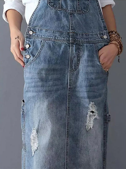 Frayla™ – Abgenutztes Jeanskleid mit Rückenschlitz