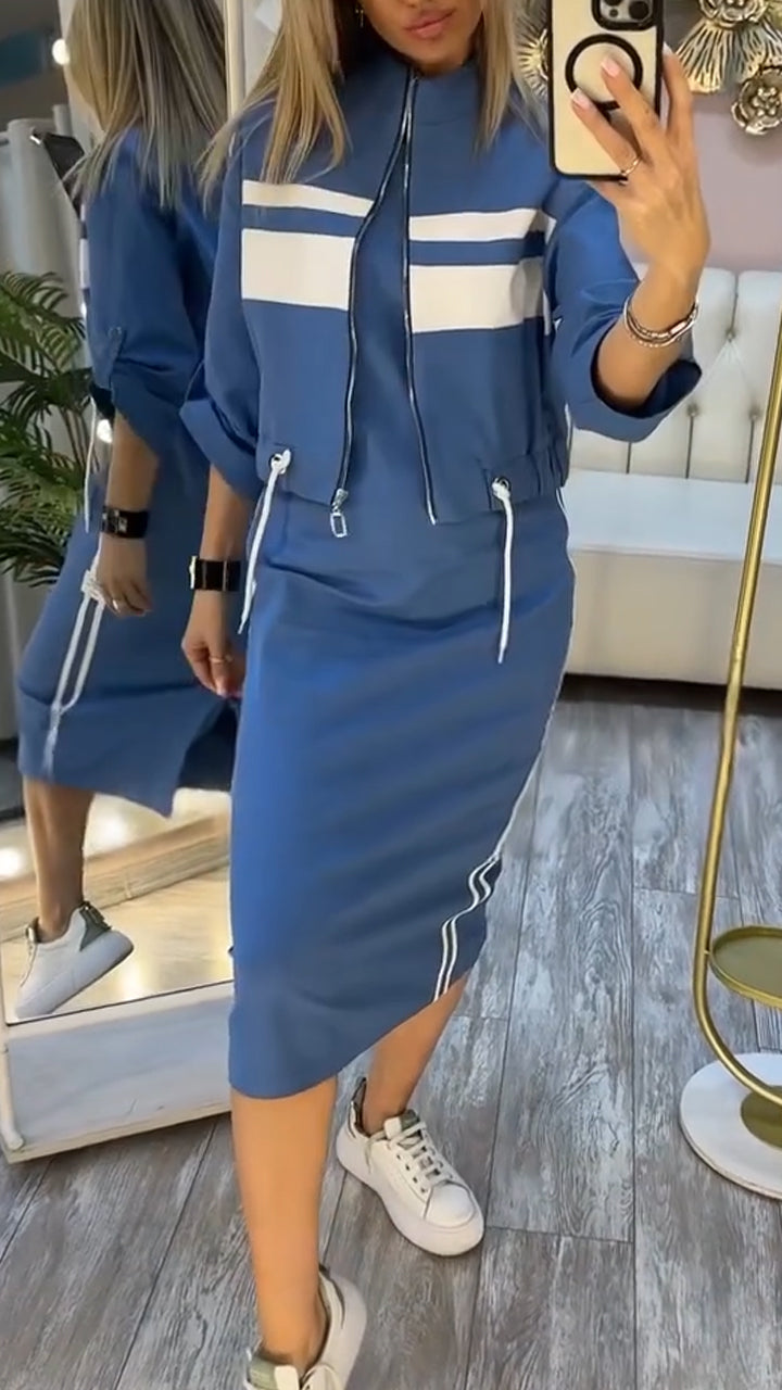 Feyra™ - Elegantes und Lässiges Damen-Set mit Rundhalsausschnitt-Kleid und passender Jacke