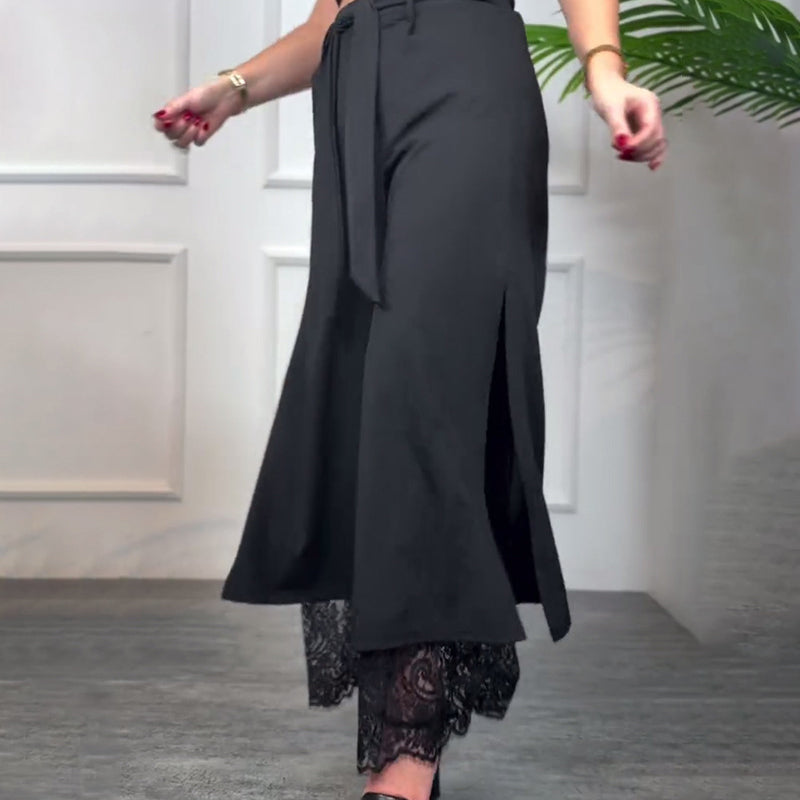 Sommerfeld | Elegante Weitbein-Hose mit Transparentem Spitzenakzent