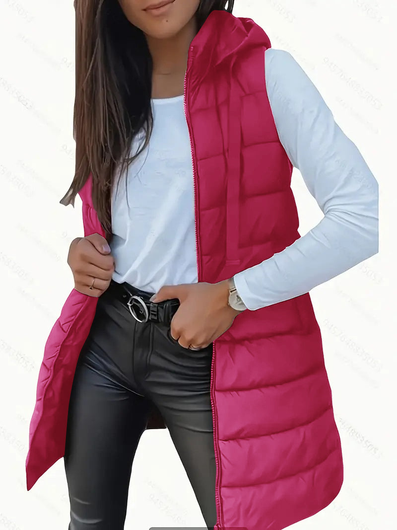 Sophia™ | Lange Steppweste mit Hoodie