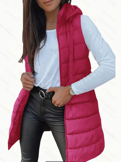 Sophia™ | Lange Steppweste mit Hoodie
