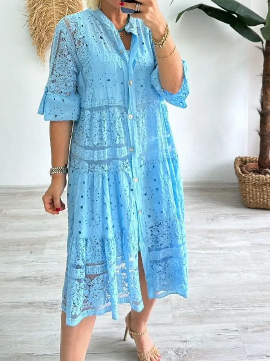 Emberly™ – Besticktes Kleid mit Knopfleiste und lockerem Sitz