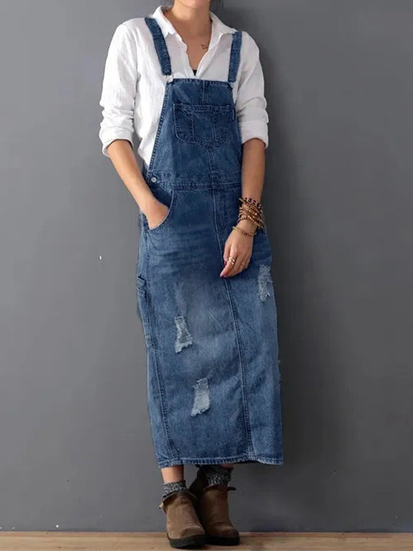 Frayla™ – Abgenutztes Jeanskleid mit Rückenschlitz