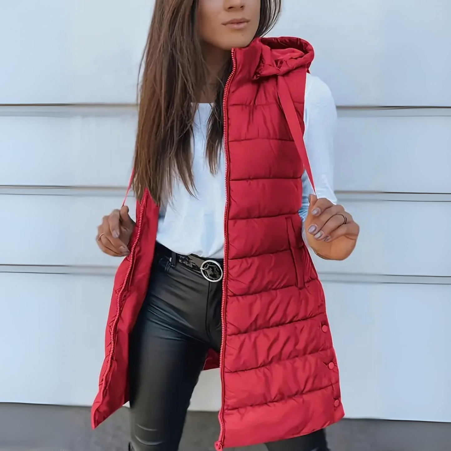 Sophia™ | Lange Steppweste mit Hoodie