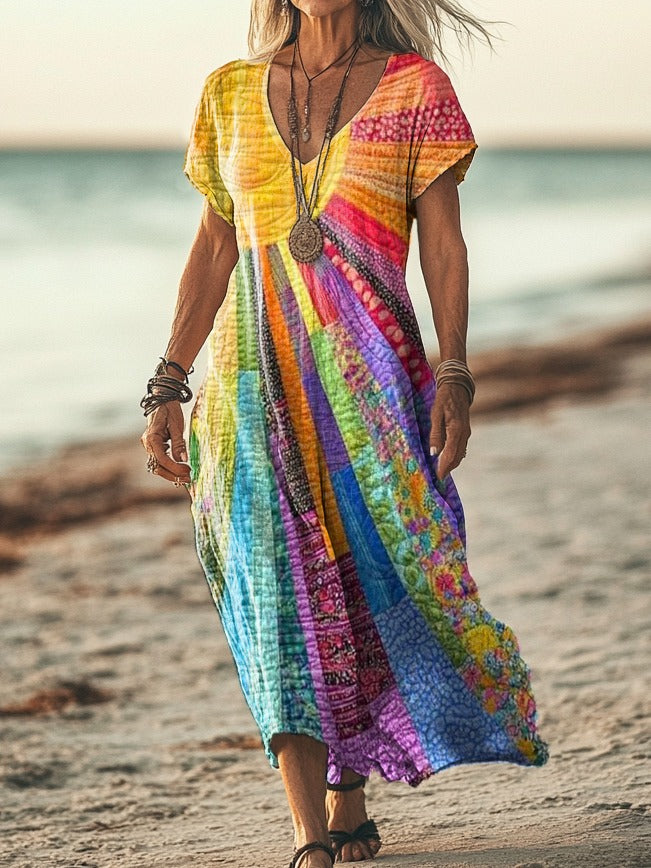 Nery™ – V-Ausschnitt Kleid mit Farbstreifen