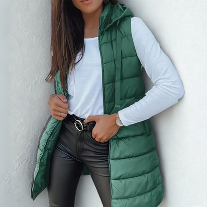Sophia™ | Lange Steppweste mit Hoodie