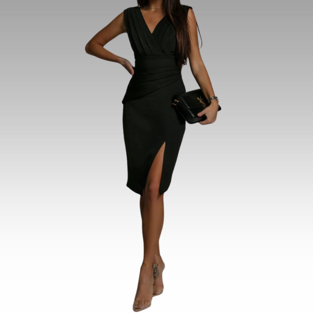 Regalia™ – Elegantes V-Ausschnitt Kleid mit figurbetontem Schnitt und Schlitz