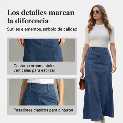 Mía - Hochtaillierter Denim-Midirock