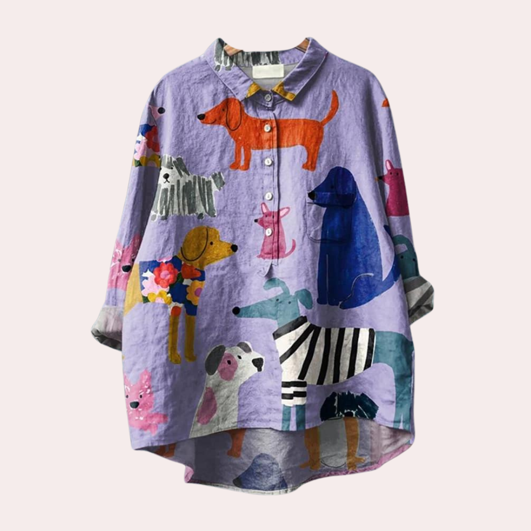 Sommerfeld | Lange Damenbluse mit charmantem Hunde-Muster